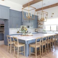 Blue Kitchen With Hidden Pantry