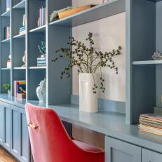 Built In Blue Gray Bookshelf