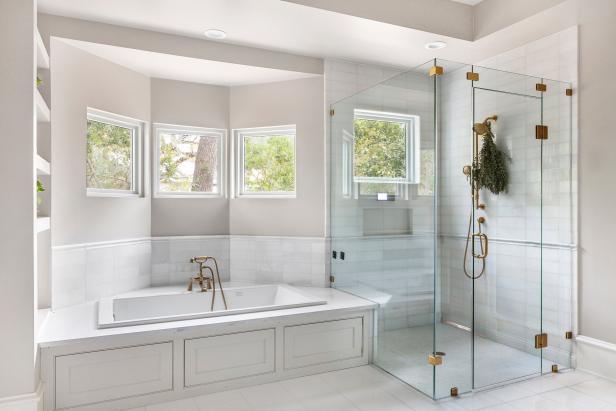 Gray Transitional Main Bathroom With Herb Bunch | HGTV