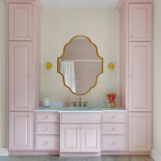 Pink Transitional Bathroom and Rug