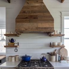 Contemporary Farmhouse Kitchen With Custom Reclaimed-Wood Range Hood 