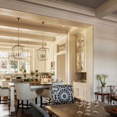 Traditional Open Plan Kitchen and Dining Room With Coffered Ceiling 