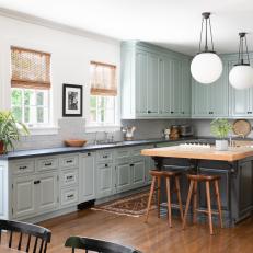 Contemporary Kitchen With Light Blue Cabinets