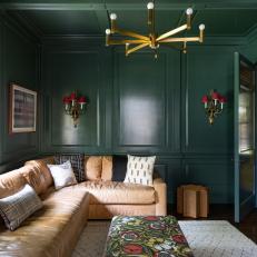 Green Eclectic Sitting Room With Leather Sectional