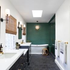 Double Vanity Bathroom With Green Accent Wall