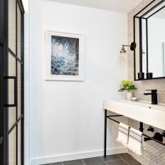 Gray Small Bathroom With Black Fixtures