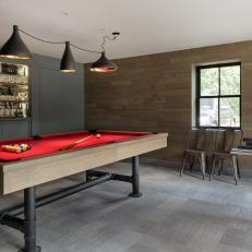 Contemporary Game Room With Red Pool Table