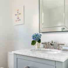 Transitional Small Bathroom With Blue Hydrangea