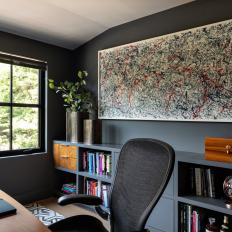 Gray Contemporary Home Office With Painting