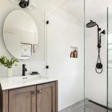 Contemporary Small Bathroom With Gray Mosaic Floor