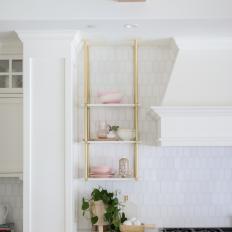 White Transitional Kitchen With Brass Shelf