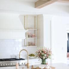 White Transitional Chef Kitchen With Mesh Barstools