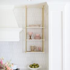 White Kitchen With Brass Open Shelf
