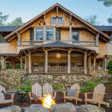 Traditional New Hampshire Family Cabin With Wooden Shingles and Fire Pit 