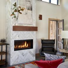 Modern Marble Fireplace With Herringbone Pattern