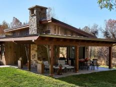 Midcentury Inspired Stone and Wood Cabin