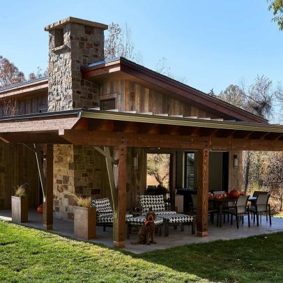 Midcentury Inspired Stone and Wood Cabin