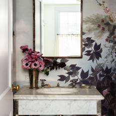 Bathroom with Ananbo Wallpaper and Antique Marble Sink