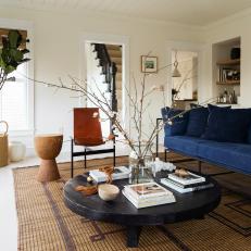 Modern Neutral Living Room with Navy Sofa