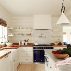 Rustic Neutral Kitchen with White Hood Range