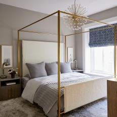 Cozy Contemporary Bedroom With Bronze Metal Bed