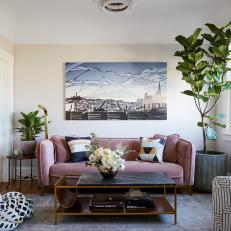 Contemporary Living Room With Velvet Sofa