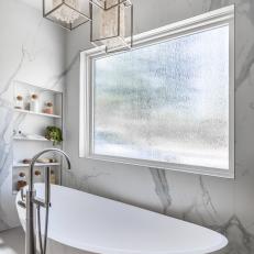 Gray Modern Bathroom With Textured Window