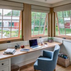 Country Home Office With Blue Chair
