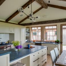 White Country Kitchen With Gray Countertops