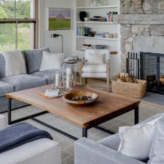 Coastal Neutral Living Room With Wood Basket
