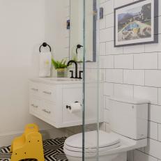 Contemporary Bathroom With Yellow Stool