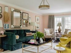 Pink Sitting Room With Yellow Armchairs
