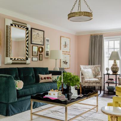 Pink Contemporary Sitting Room With Yellow Armchairs