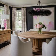 Black and Pink Contemporary Dining Room With Peonies