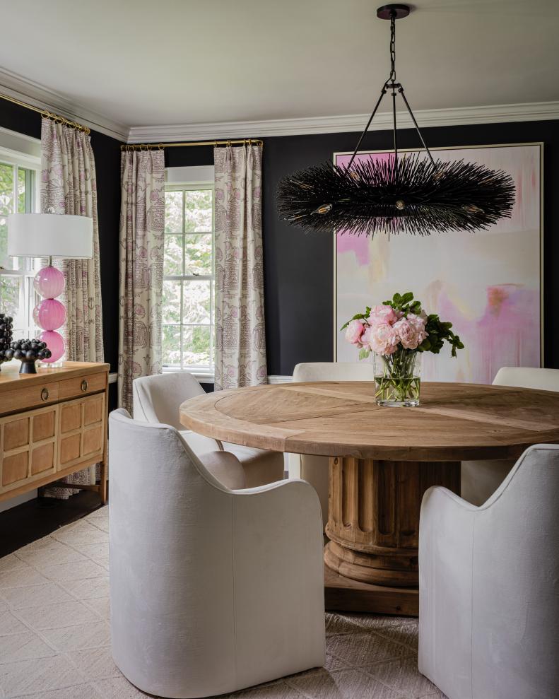 Black and Pink Dining Room With Peonies