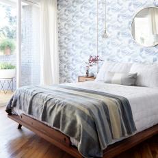 Eclectic Bedroom With Wave Wallpaper
