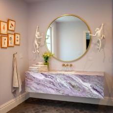 Eclectic Bathroom With Monkey Sconces