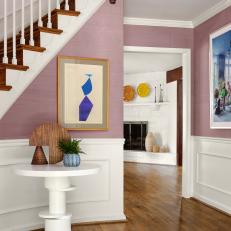 Purple Contemporary Foyer With White Table