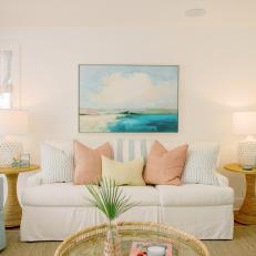 Coastal Living Room With Pink Pillows