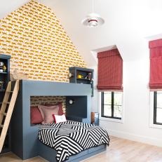 Transitional Kids Room With Cheetah Wallpaper