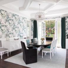 Contemporary Dining Room With Floral Wallpaper