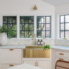 Traditional White Kitchen With Brass Sink