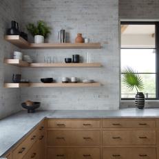Neutral Contemporary Kitchen With Gray Bricks