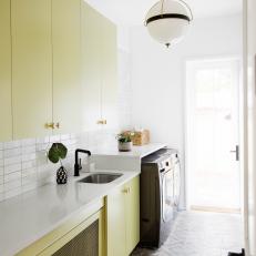 Green Contemporary Laundry Room With Gray Floor