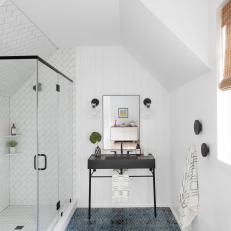 Contemporary Small Bathroom With Blue Floor