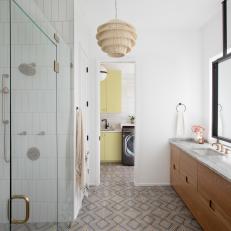 Tropical Bathroom With Diamond Floor Tile