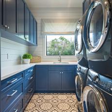 Blue Coastal Laundry Room With Shiplap