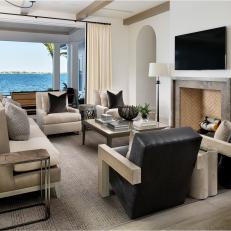 Neutral Mediterranean Living Room With Water View