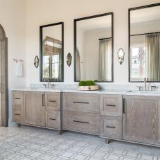 Gray Mediterranean Bathroom With Weathered Vanity