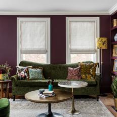 Deep Purple Eclectic Living Room With Vintage Sofa